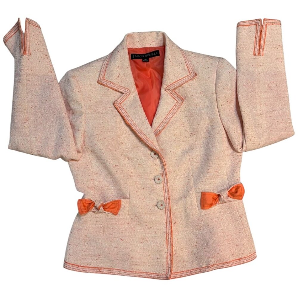 Vintage Albert Nipon Boutique Peach Silk Lined Bow Blazer Jacket - Picture 7 of 9